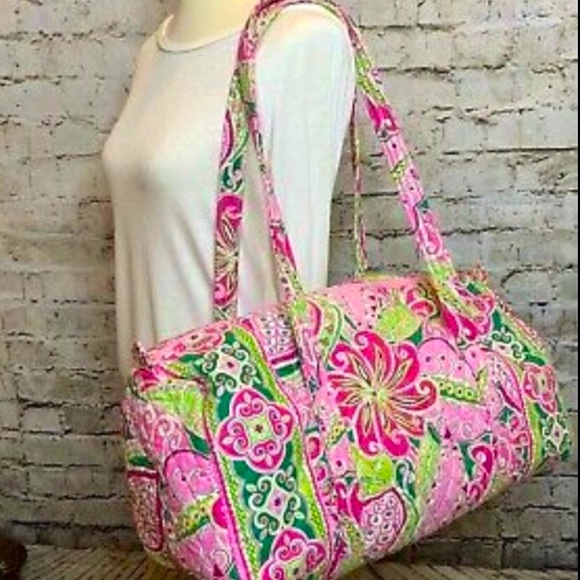 Vera Bradley Pinwheel Pink Quilted Large Weekender Travel Carry On Retired - Picture 10 of 14